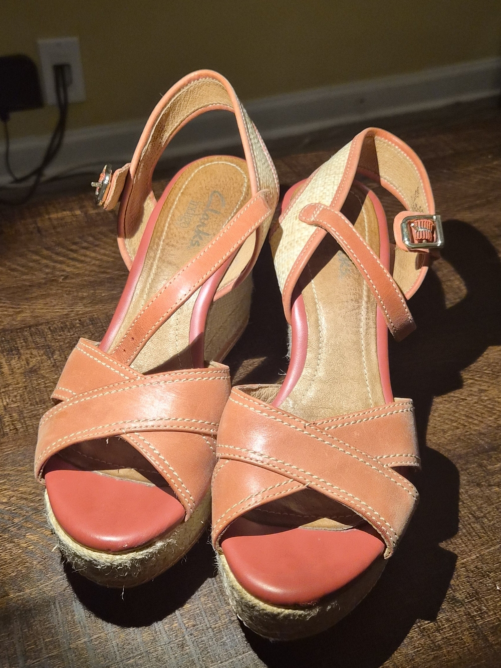 Clarks Coral-Tan Wedge Sandals